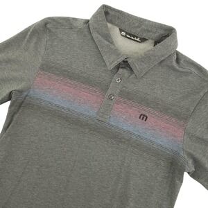 TravisMathew Polo Shirt Mens Small Gray Stripe Golf Performance‎ Casual Top
